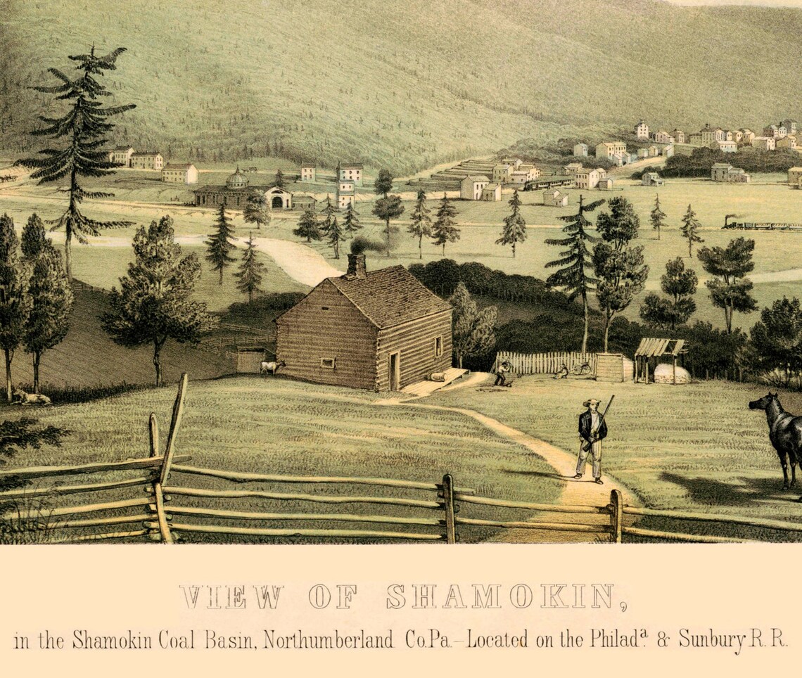Shamokin PA, 1851 24x36 Inch Print Reproduced From a Vintage Lithograph