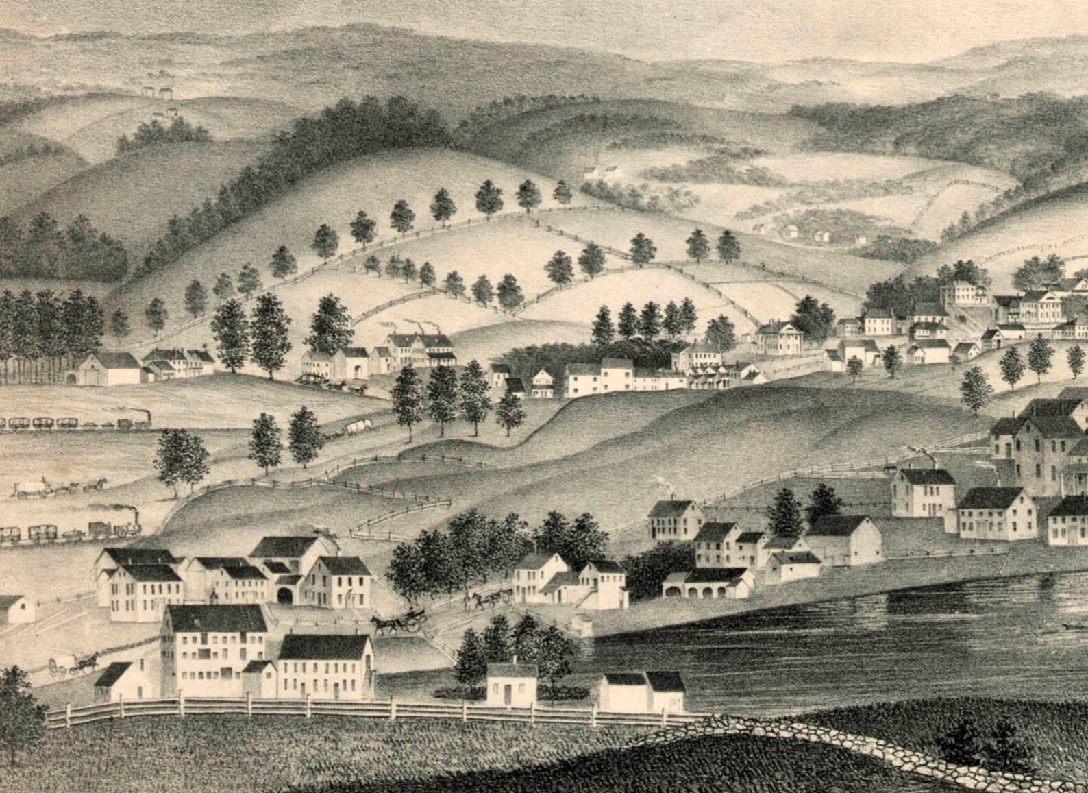 Worcester MA, 1835 24x36 Inch Print Reproduced From a Vintage Painting