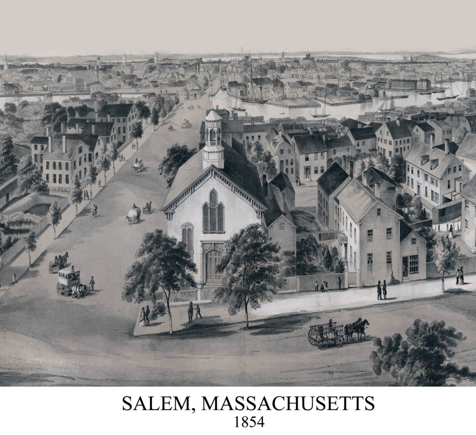 Salem MA, 1854; 24x36 Inch Print Reproduced From a Vintage Lithograph ...
