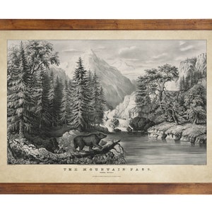 The Mountain Pass, Sierra Nevada by Currier & Ives, 1867; 24x36 inch print reproduced from a vintage lithograph (frame not included)