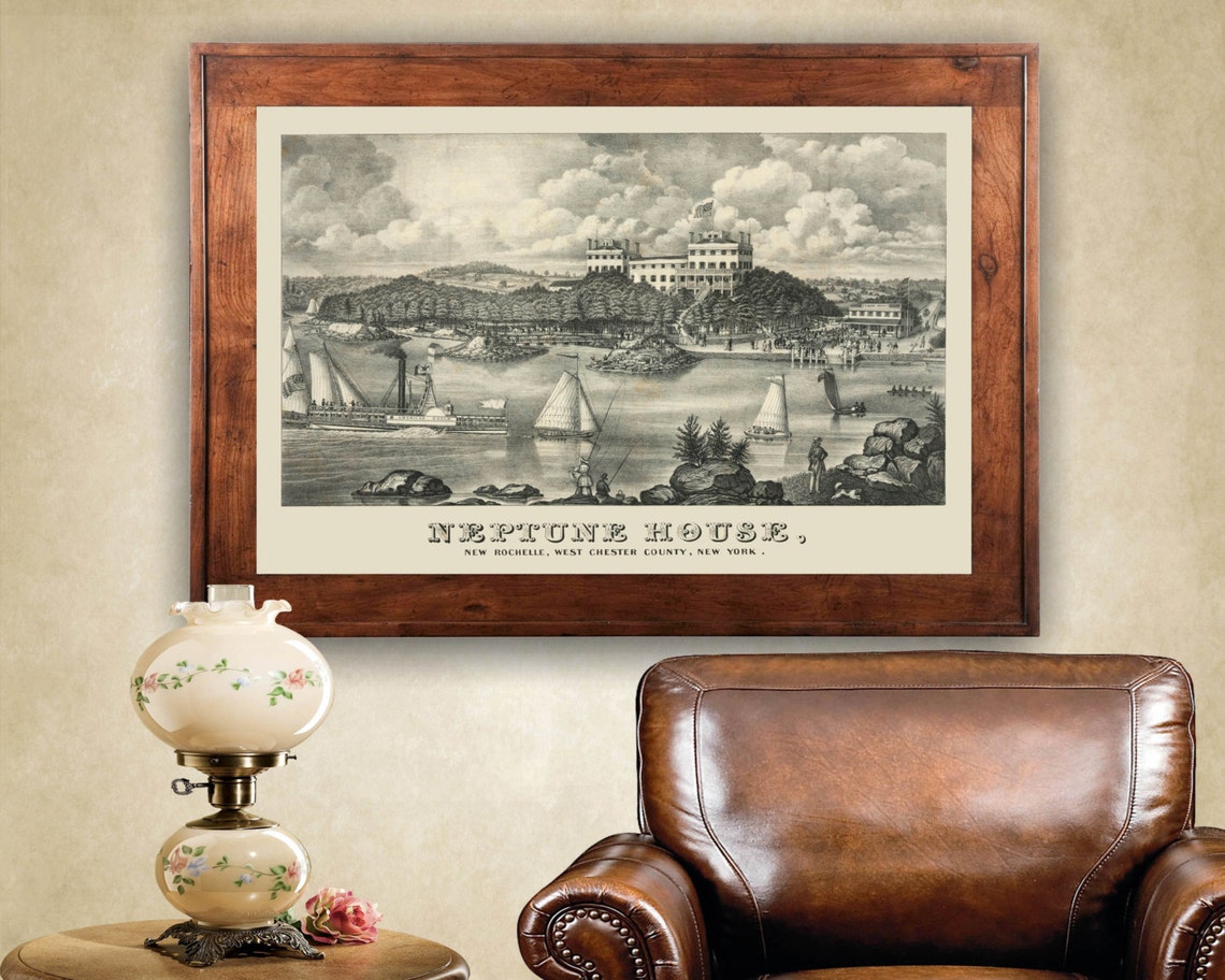 Neptune House, New Rochelle NY, 1842 24x36 Inch Print Reproduced From a