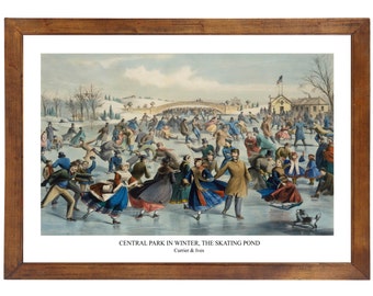 Central Park in Winter, The Skating Pond by Currier & Ives, 1862; 24x36 inch print reproduced from a vintage painting or lithograph