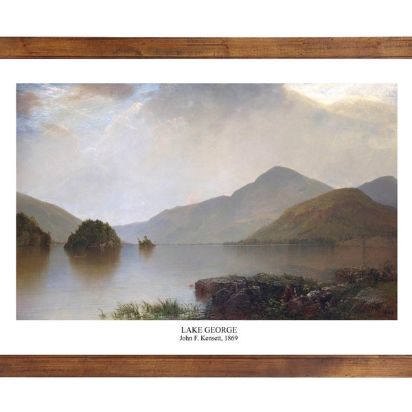 Lake George by John Kensett, 1869; 24x36 inch print reproduced from a vintage painting or lithograph