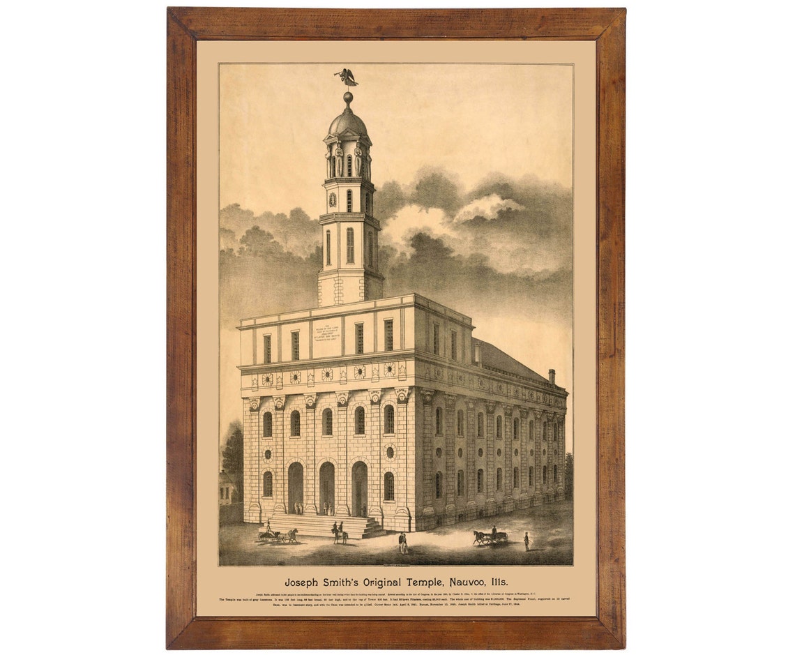Nauvoo IL, Joseph Smith's Original Temple C1841 publ. 1890 24x36 Inch