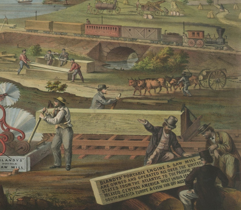 Zanesville & Newark OH, Blandy's Saw Mills, 1867 24x36 Inch Print