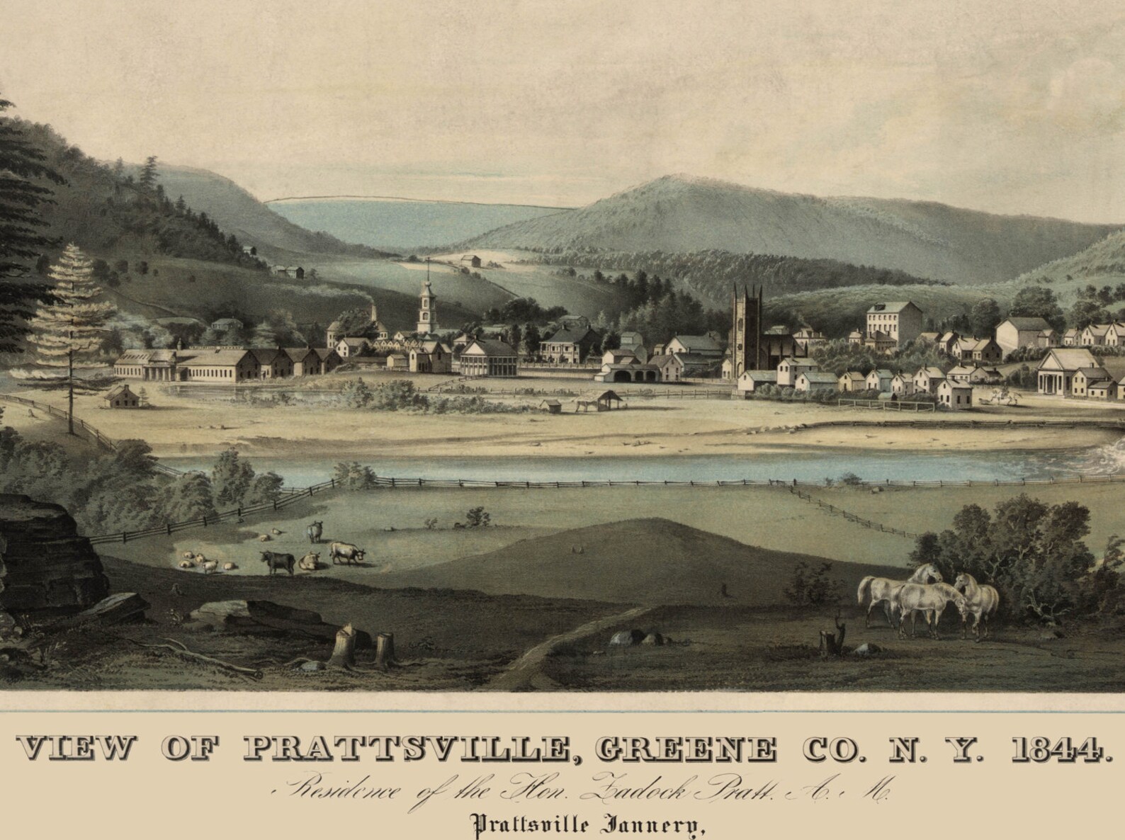 Prattsville NY, 1844 24x36 Inch Print Reproduced From a Vintage