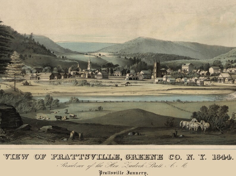 Prattsville NY, 1844 24x36 Inch Print Reproduced From a Vintage Painting or Lithograph Etsy