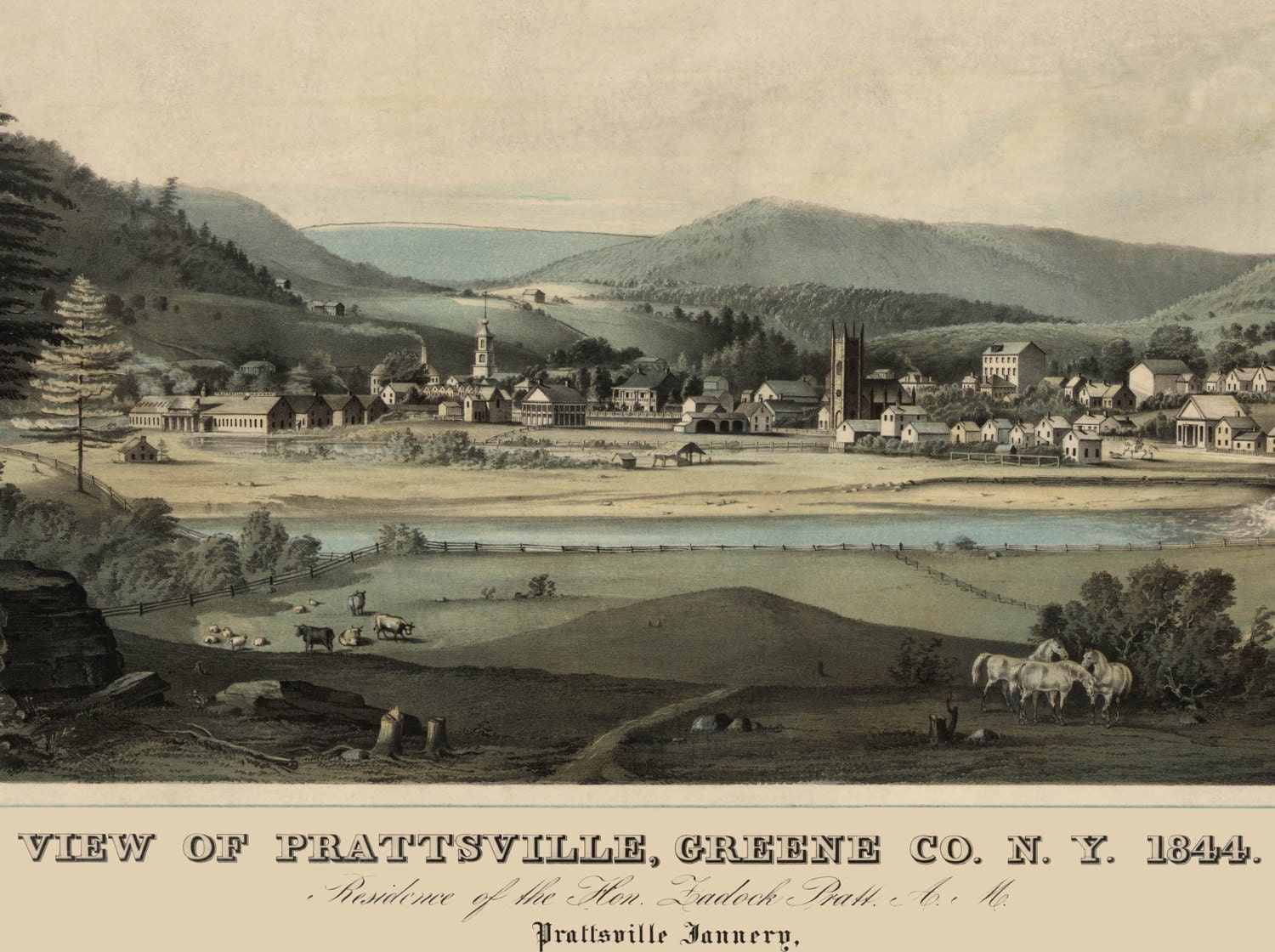 Prattsville NY, 1844 24x36 Inch Print Reproduced From a Vintage