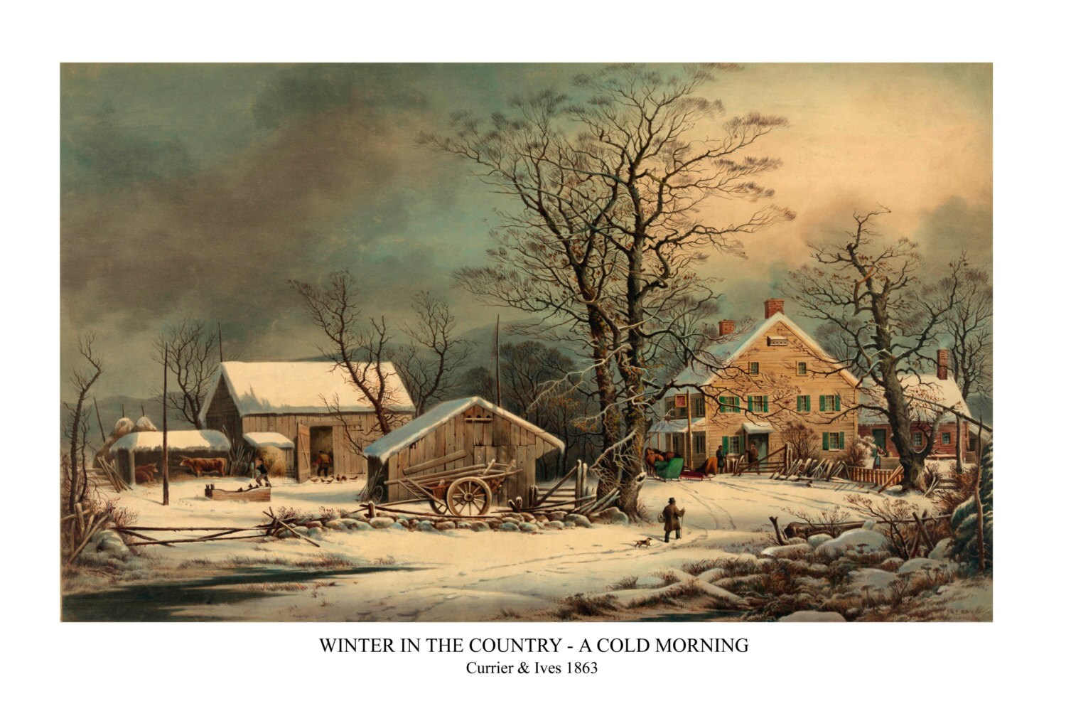 Winter in the Country A Cold Morning by Currier & Ives, 1863 24x36 Inch