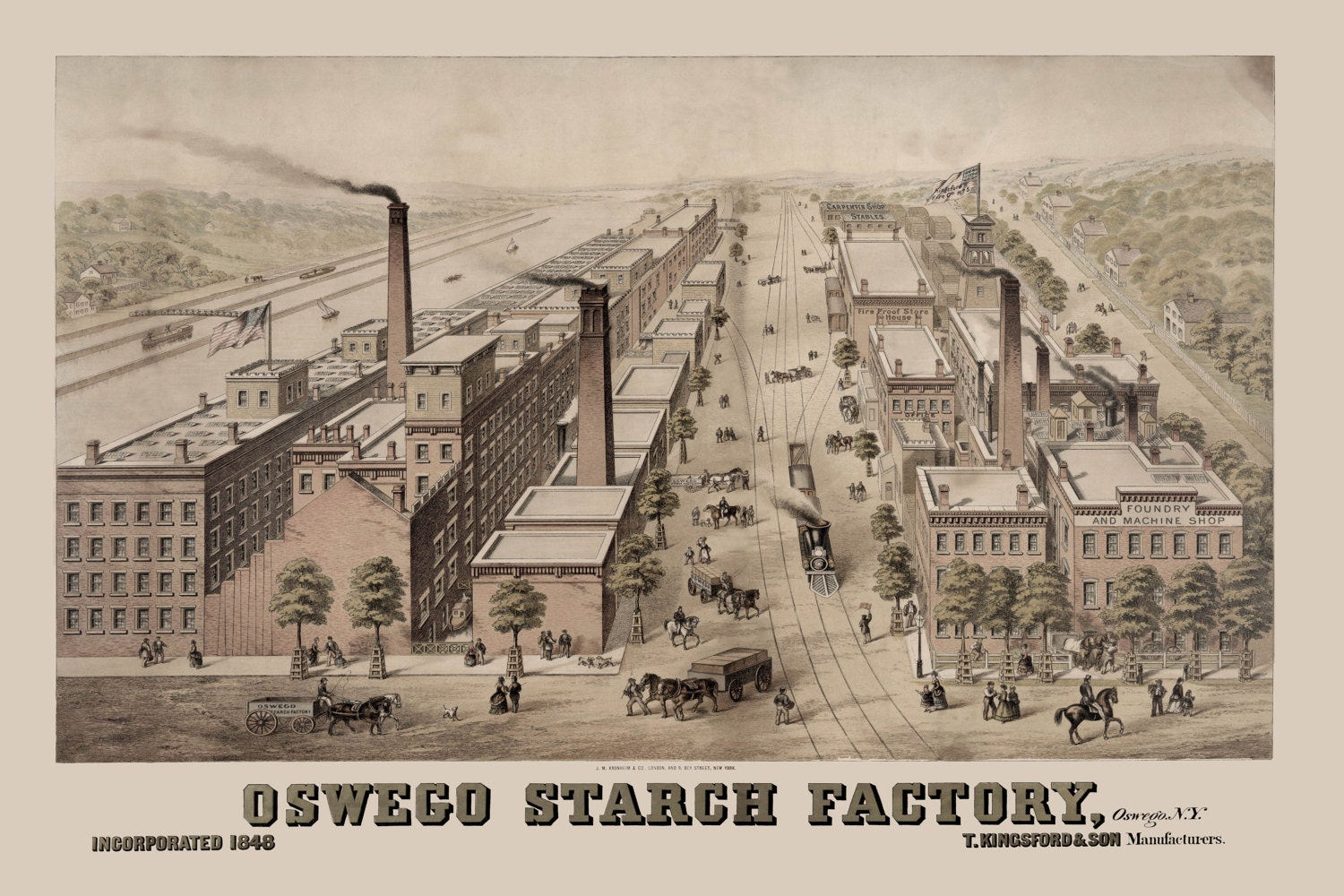 Oswego Starch Factory NY, 1800s, 1874; 24x36 Inch Print Reproduced