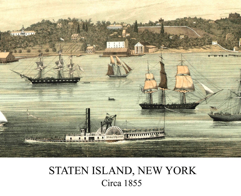 Staten Island, New York, Circa 1855 24x36 Inch Print Reproduced From a