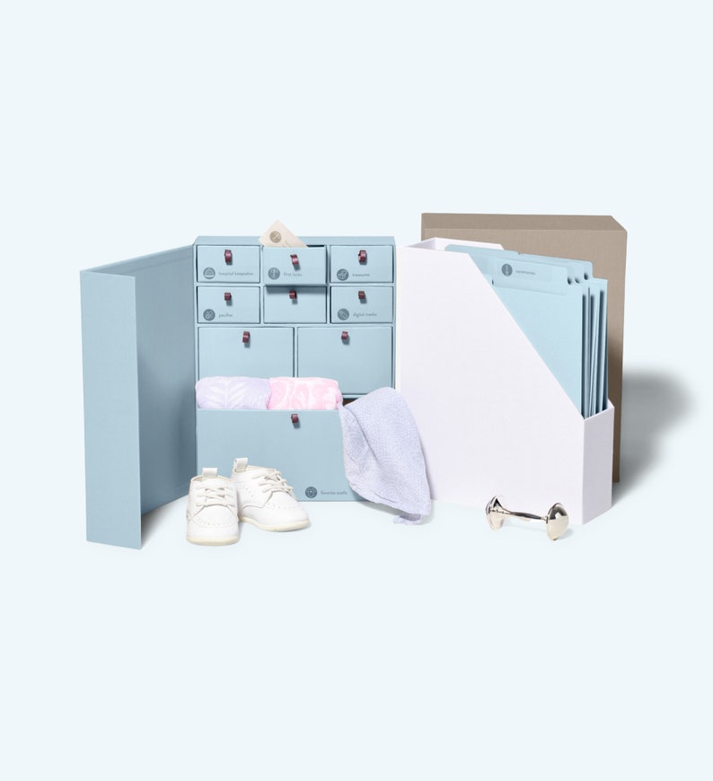 NOUVEAU Boîte souvenir de luxe pour bébé Cadeau baby shower Meilleur cadeau pour bébé garçon Nouveau-né/premier anniversaire Fête des Mères Première dent et mèche de cheveux Bleu