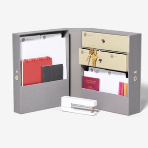 Linen Desk Organizer: The Vault with Illustrated Labels