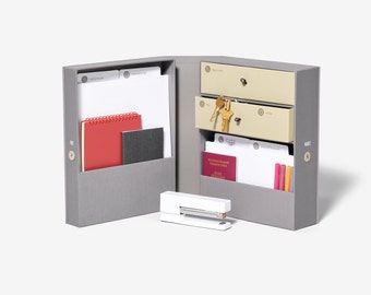 Linen Desk Organizer: The Vault with Illustrated Labels