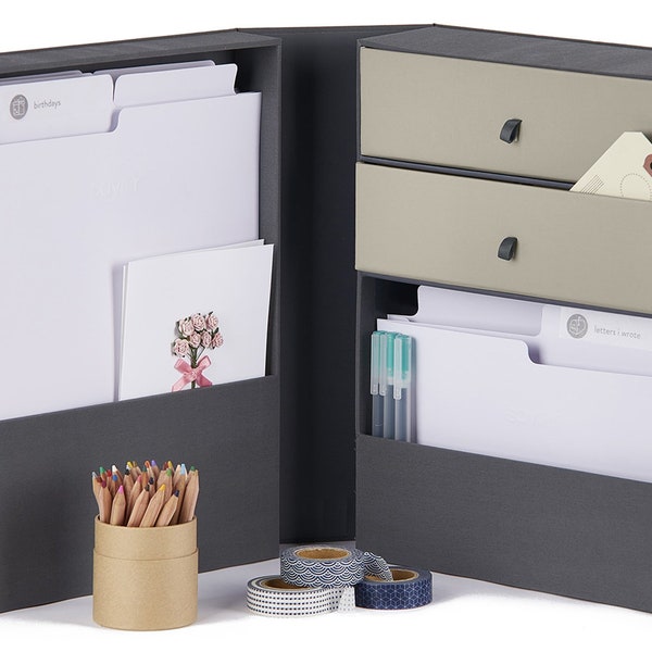 All-in-One Desk Organizer: The Vault WFH Desk Organizer | Includes 52 labels, 10 folders, 2 drawers, and 2 caddies