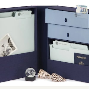 All-in-One Desk Organizer: The Vault WFH Desk Organizer Includes 52 labels, 10 folders, 2 drawers, and 2 caddies Blue