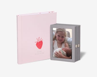 Personalized Baby Memory Book & Keepsake Box Set: Linen-Bound Newborn Gift