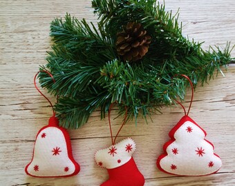 Christmas Ornament Red Felt Bell Midwest CBK Sequins Beads Stuffed