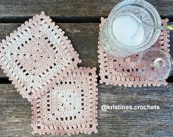 CROCHET PATTERN - Square Picot Coaster Written Pattern PDF | English