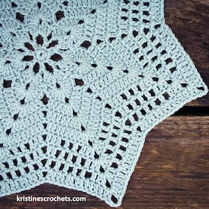 HÄKELANLEITUNG - 7-zackiges Sterndeckchen Tischset Muster PDF | Englisch