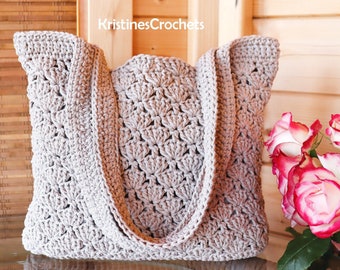 CROCHET PATTERN - Shells Tote Market Beach Unlined Bag Written Pattern Instant PDF Download | English