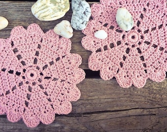 CROCHET PATTERN - Hearts Doily Coaster Written Pattern PDF | English