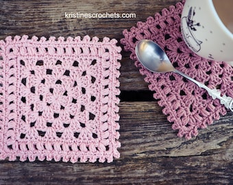 CROCHET PATTERN - Granny's Picots Square Coaster Written Pattern PDF | English