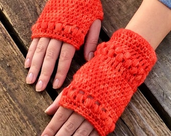 CROCHET PATTERN - Spiced Autumn Wrist Warmers Fingerless Gloves Mittens Written Pattern Tutorial PDF | English