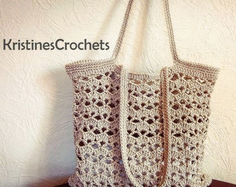 CROCHET PATTERN - Lacy Tote Market Beach Unlined Bag Written Pattern Instant PDF Download | English