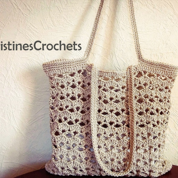 CROCHET PATTERN - Lacy Tote Market Beach Unlined Bag Written Pattern Instant PDF Download | English