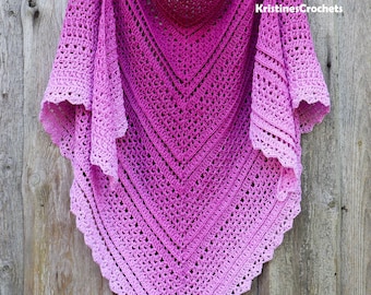 CROCHET PATTERN - Hibiscus Sorbet Triangle Shawl Written Pattern Instant PDF Download | English
