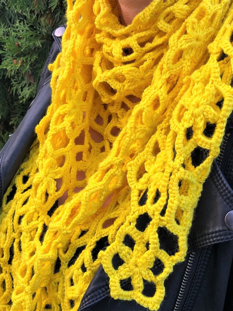 CROCHET PATTERN Sunny Star Flower Motif Scarf Shawl Written Pattern PDF English image 5