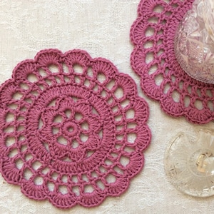 CROCHET PATTERN - Floral Rose Doily Coaster Written Pattern PDF | English