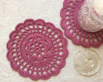 CROCHET PATTERN - Floral Rose Doily Coaster Written Pattern PDF | English