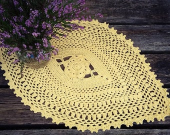 CROCHET PATTERN - Oval Flower Doily Placemat Written Pattern PDF | English