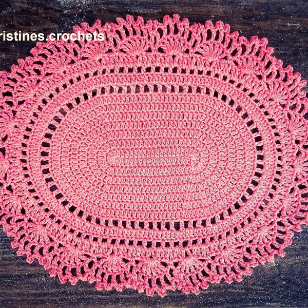 CROCHET PATTERN - Romantic Oval Doily Placemat Written Pattern PDF | English