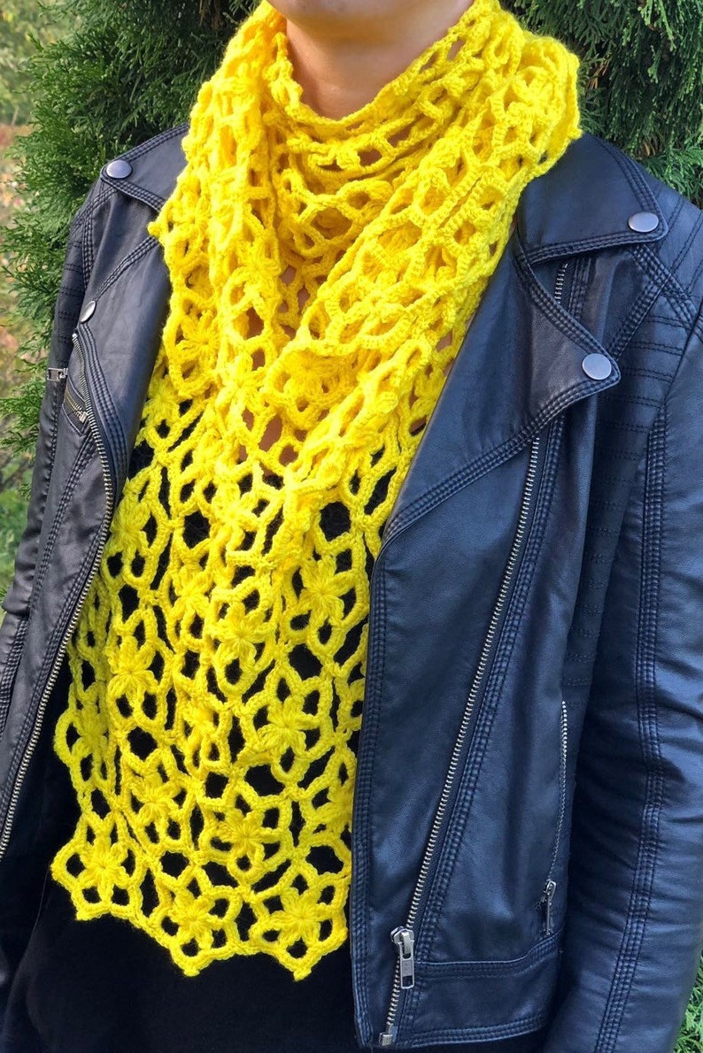 CROCHET PATTERN Sunny Star Flower Motif Scarf Shawl Written Pattern PDF English image 2