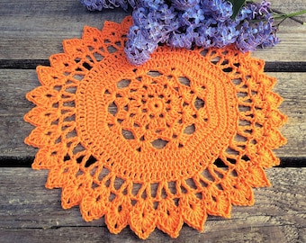 CROCHET PATTERN - Tangerine Brilliance Doily Written Pattern PDF | English