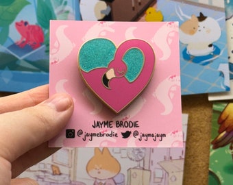 Flamingo Heart Glitter Enamel Pin