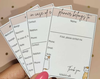 Printable Planner Cards, Emergency & Medication Info (Digital Download)