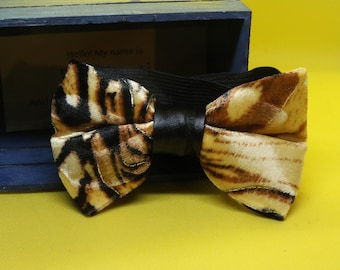 Animal Print Velvet/leatherette bow tie