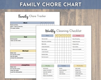 Editable Family Chore Chart, Cleaning Checklist, Cleaning Schedule, Fillable PDF, Digital Download