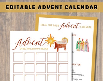 Editable Advent Calendar Printable, Christmas Countdown, Family Activities Christmas, Advent Calendar for Kids, Christmas Advent, Fillable