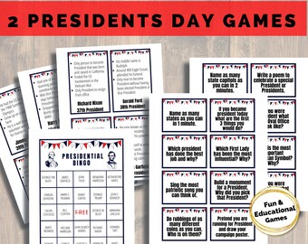 Presidents Day Games, President Bingo, Fourth of July Activity, Independence Day Bingo, Presidential Educational Game, Family Activity