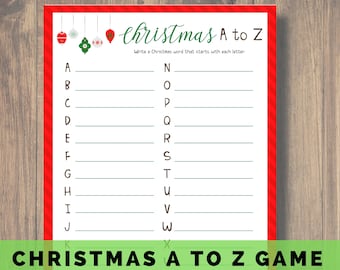Christmas A to Z Game Printable, ABC Christmas Game, Kids Classroom Game, Family Activity, Holiday Party Game, Instant Download