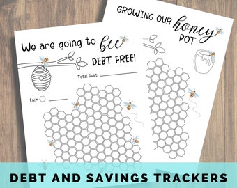 Debt Tracker and Savings Tracker, Bee Debt Free, Dave Ramsey, Baby Steps, Emergency Fund, Loan Repayment, Debt Snowball, Debt Payoff