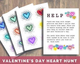 Valentine's Day Scavenger Hunt, Valentine Classroom Party Game, Heart Hunt, Activities for Kids, Family Activity, Heart Search Activity