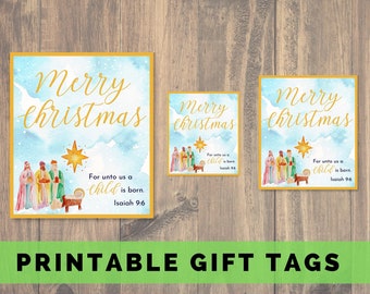 Merry Christmas Gift Tags, Religious Gift Tags, Isaiah 9:6, Bible Verse, Instant Download, Wise Men, Christian Christmas Gift Tags, hostess