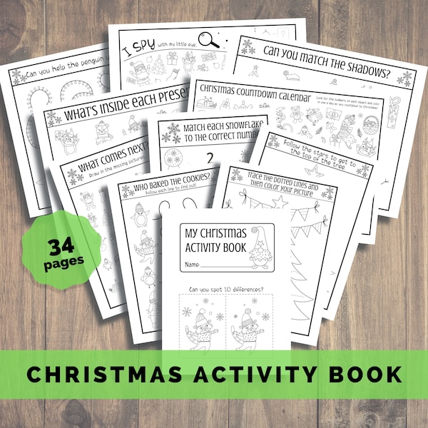 Christmas Kids Activity Book, Printable Christmas Coloring Pages, Kids Christmas Games, Christmas Puzzles, Christmas Activity Printable