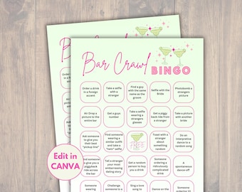 Margs and Matrimony Bachelorette Games Printable, Bar Crawl Bingo, Ladies Night Games, Bar Scavenger Hunt, A4 US Letter Editable Bingo Cards